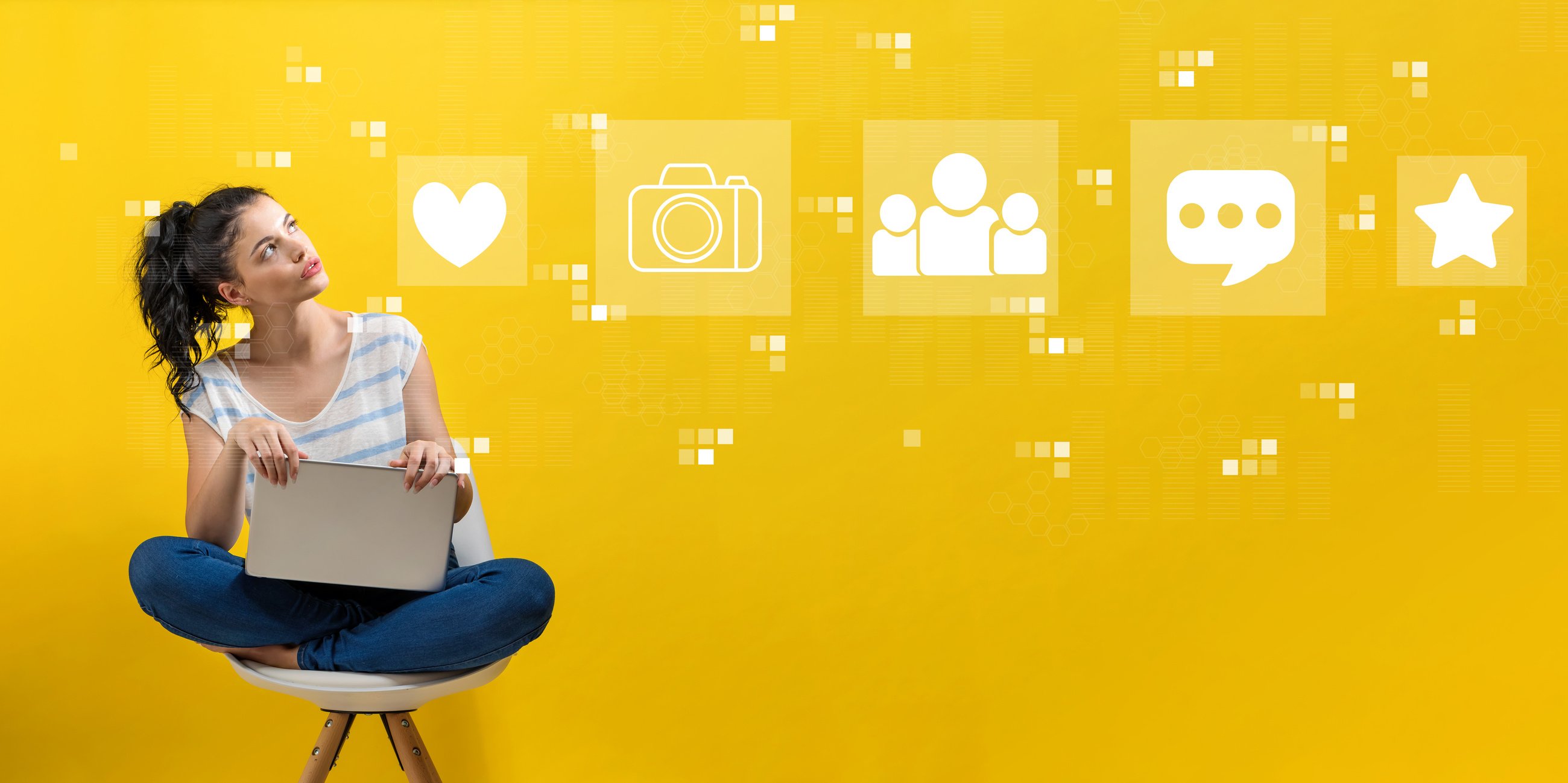 Social media with woman using a laptop